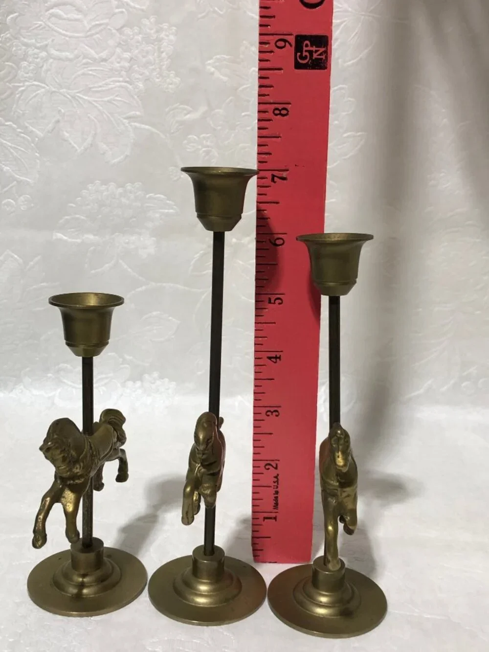 Vintage brass carousel horse candlestick holders set of 3